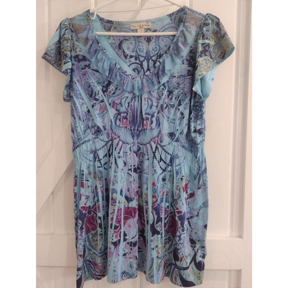 One World Live and‎ Let Live Purple Paisley Babydoll Top Size Petite Small - Picture 1 of 8